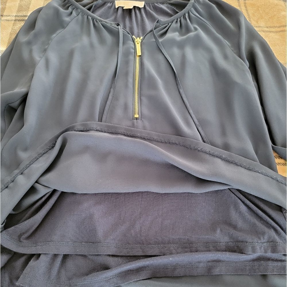MICHAEL Michael Kors Navy Blouse with Gold Zipper - Picture 8 of 10